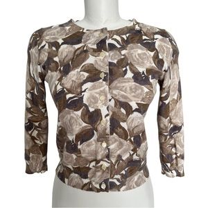 Banana Republic Mad Men Collection Brown Floral Cardigan Small